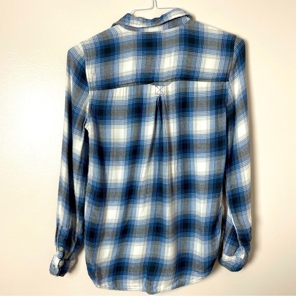 American Eagle Plaid Flannel Button-Down Shirt – Blue/Black/White, XS - Picture 5 of 10